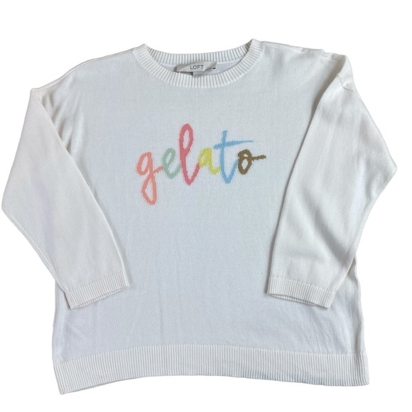 Loft Off-white Summer Novelty Print Gelato Spellout Lightweight Sweater Sz XS - Picture 1 of 14